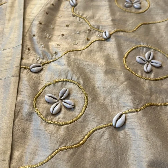 AS*HRO Silk Blend, Seashell & Gold Thread Embroidered Dress & Matching Jacket, L - Picture 7 of 15
